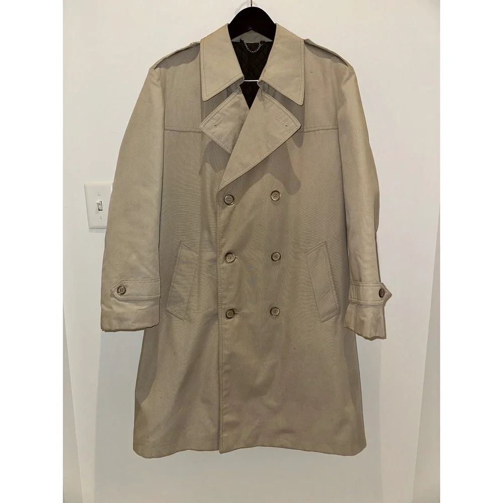 VTG Dunn & Co Overcoat Mens X Large Khaki Plaid Quilted Tartan Raincoat British